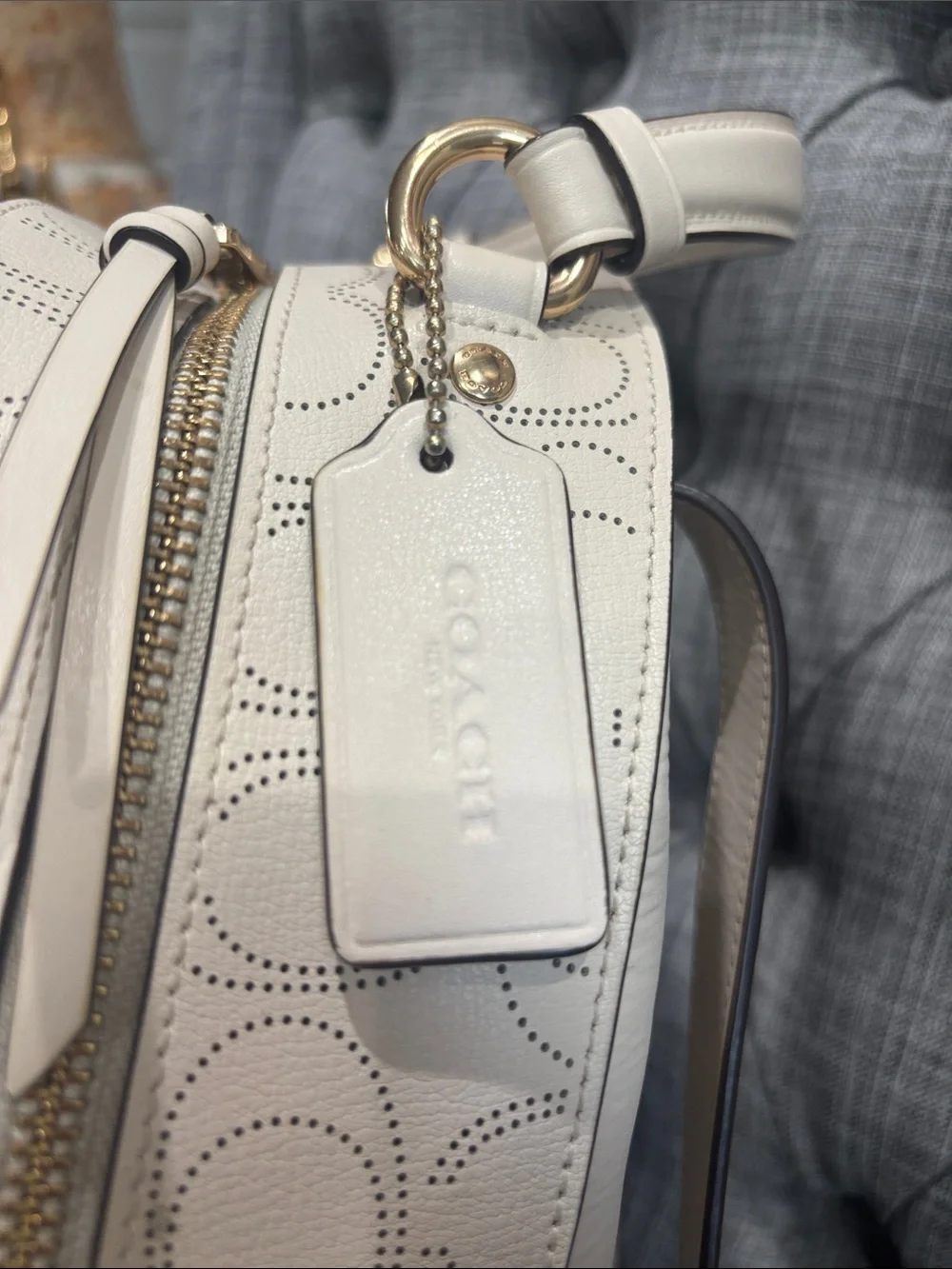 Coach Cream Perforated Signature Leather Backpack with Gold Hardware